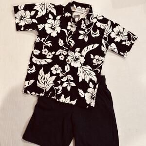 Boys Alohawears Hawaii Outfit Size 8 Navy Hibiscus Shirt Cat & Jack Shorts